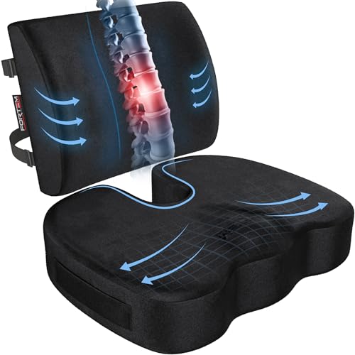 FORTEM Seat Cushion, Office Chair Cushion, Lumbar Support Pillow for Office Chair, Memory Foam Sciatica Coccyx Tailbone Pressure Pain Relief, Car Sitting Pad, Washable Non Slip, XL - color: Black Velour, size: X-Large