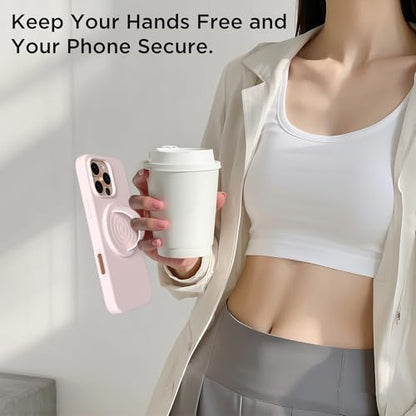 Magnetic Phone Grip Ring Holder, Liquid Silicone Magnet Cell Phone Grip Finger Loop, Compatible with Magsafe, Back of Phone for iPhone 17/16/15/14/13/12 Series, Lovely Pink - color: Lovely Pink