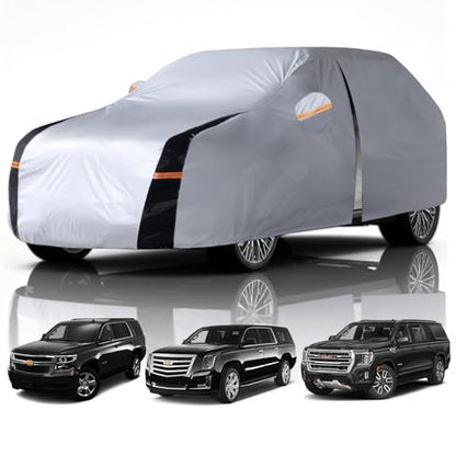 Full-Size SUV Car Cover Waterproof All Weather, 10 Layers Outdoor Car Covers for Automobiles - Sun & Rain Protector Full Exterior Covers. Custom Fit Suburban, GMC Yukon XL, Cadillac Escalade, etc - size: S5 Fit SUV/Jeep 211"-230" (See Size Chart)
