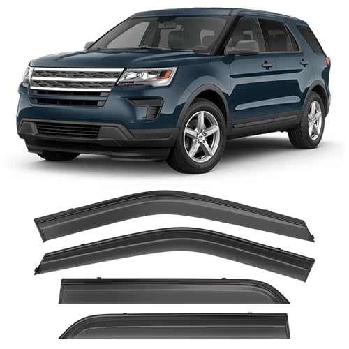Shatterproof Taped-On Window Deflectors for Ford Explorer 2013-2018 with Balck Trim, Rain Guards, Window Visors for Car, Vent Deflector, 4pcs - size: For 2013-2018 Explorer
