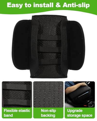 for Jeep Wrangler JL 2026 2025-2018 Center Console Cover for Jeep Gladiator JT 2026 2025-2020 Armrest Cover Jeep Accessories Arm Rest Pad Console Cushion Lid Black Leather with Pockets