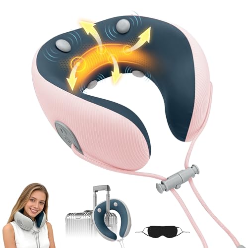 Medicane Pink Neck Travel Pillow with Massage, Neck Massager with Heat & Gentle Vibration Massage with Ergonomic Foam,Perfect for Airplane,Car,Office,Pain Relief,Sleeping,Traveling,Long Flight - color: Pink