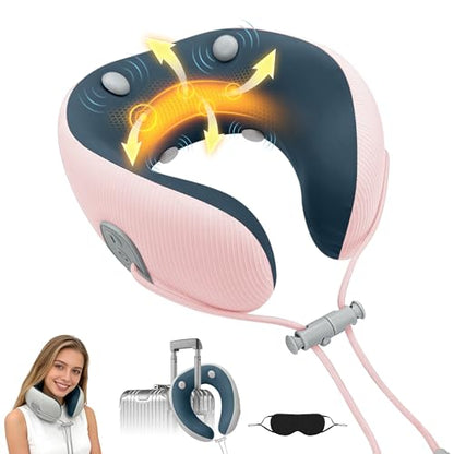 Medicane Pink Neck Travel Pillow with Massage, Neck Massager with Heat & Gentle Vibration Massage with Ergonomic Foam,Perfect for Airplane,Car,Office,Pain Relief,Sleeping,Traveling,Long Flight - color: Pink