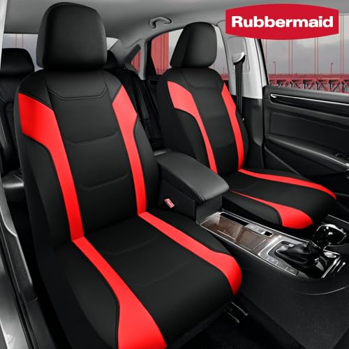 Rubbermaid Leather Car Seat Cover – Universal Front Seat Cover, Airbag Compatible, Easy to Install, Water-Resistant and Durable Automotive Seat Cover for Cars, Trucks, SUVs, Vans – Red - color: Red