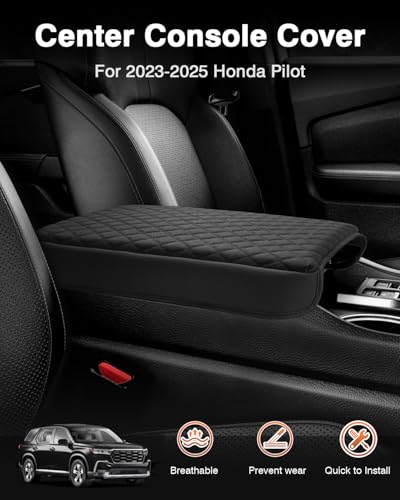 Shademax Center Console Cover for Honda Pilot 2023-2026, 2024 2025 2026 Ridgeline/Passport Accessories Armrest Cover Cushion Pad Car Arm Rest Console Box Lid Cover Protector PU Leather Black - size: Size for Honda Pilot 2023-2026