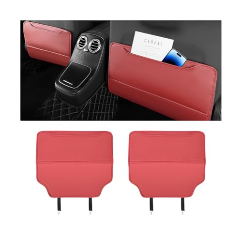 Zpana 2PCS Car Kick Mat Back Seat Protector, Microfiber Leather Vehicle Back Seat Cover with Storage Pocket, Automotive Backseat Anti-Kick Pad for Kids Pets, Universal for Truck SUV RV (Red) - color: Red