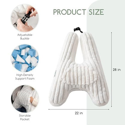 HIGOGOGO Washable Travel Pillow, Car Pillow for Kids & Adults, Upgraded Travel Pillows with Removable Soft Cover and High-Support Foam, Fix Neck and Body Sitting/Sleeping on The Trip, Beige - color: A-beige
