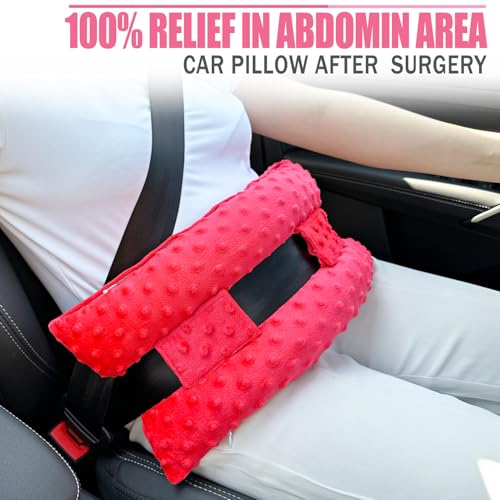 Hysterectomy Seatbelt Pillow Hysterectomy Recovery Must Haves Post Surgery Abdominal Pillows with Ice/Hot Pocket for Tummy Tuck C-Section Recovery Gifts Minky Dot Red - color: Minky Dot Red