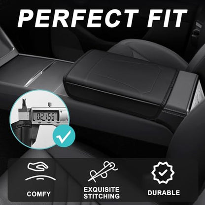 BestEvMod Center Console Armrest Pad Cover Compatible with Tesla Model Y Juniper 2026 2025 Extra Soft Microfiber Vegan Leather Protector Seat Armrest Cover OEM Style (Black) - color: Black-Regular, size: Juniper
