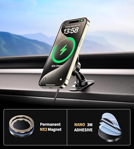 BHHB for Magsafe Car Mount Charger, [2026 Upgrade] 15W 2in1 Magnetic Wireless Car Charger, for Magsafe Car Charger, Vent/Dashboard Phone Holder, ONLY for iPhone 17 16 15 14 13 12 Series(Purple) - color: Purple