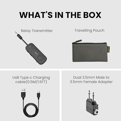 Avantree Relay - Premium Airplane Bluetooth Adapter with Advanced Qualcomm Chipset, 2 Headphones Support, 25hrs Play Time, aptX Adaptive & HD Audio Transmitter for Airpods, Bose & Travel Flight - color: 1-Black