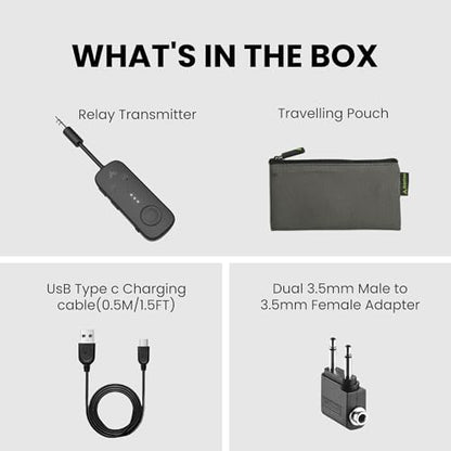 Avantree Relay - Premium Airplane Bluetooth Adapter with Advanced Qualcomm Chipset, 2 Headphones Support, 25hrs Play Time, aptX Adaptive & HD Audio Transmitter for Airpods, Bose & Travel Flight - color: 1-Black