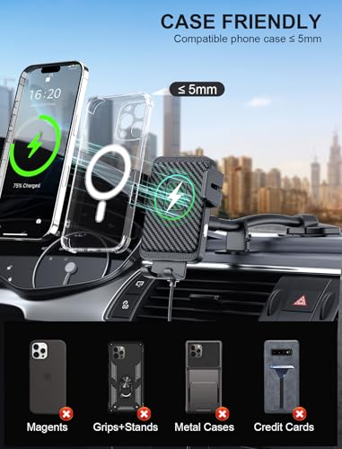 MOKPR Wireless Car Charger, Adjustable Gooseneck Car Mount Auto-Clamping Car Charger, Dashboard [with Anti Shake stabilizer] Phone Holder fit for iPhone 17 16 15 14 13 12, Samsung S24 S23 S22, etc - style: Dashboard