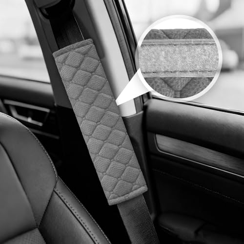 2PCS Car Seat Belt Pads Cover, Fluffy Car Seatbelt Covers, Soft Car Seat Belt Strap Cushion Protect Your Neck and Shoulder, Driving Seat Belt Shoulder Strap Cover for Most Autos (Grey) - color: Grey