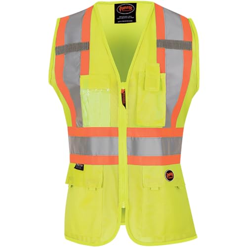 Pioneer Safety Vest for Women With Pockets - Hi-Vis Reflective Tape - For Construction - Yellow/Green - color: Green, size: Medium