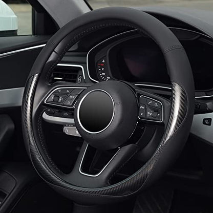 KAFEEK Carbon Fiber Steering Wheel Cover, Universal 15 inch Black,Anti-Slip, Odorless - color: Black-3, size: Standard Size[14.5"-15"]
