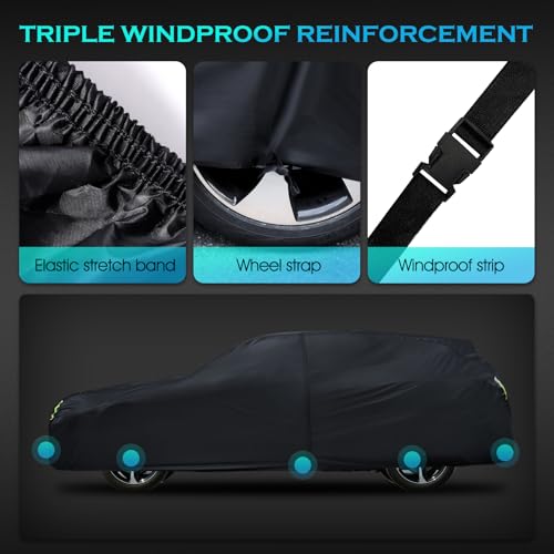 SUV Car Cover Waterproof All Weather for Automobiles, Size S3 Universal Fit for Toyota Highlander, Honda Pilot, Nissan Pathfinder, BMW X5/X6, Ford Explorer/Flex, Infiniti FX35 etc. (191-200 inch) v - size: S3 Fit SUV Length 191 to 201 inch