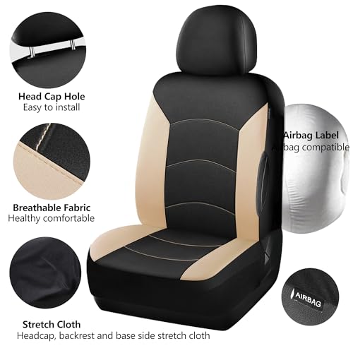 HChengkikz Car Seat Covers Front Seat, Waterproof Neoprene Seat Covers, Airbag Compatible, All Season Protection Universal Fit Most Cars, Trucks, SUVs (Black + Beige) - color: Black Beige, size: Two Front