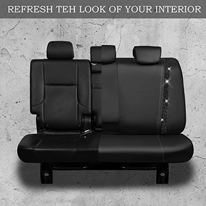 CAR PASS Bling Rhinestone Leather Back Seat Cover, Waterproof Bench Rear Seat Cover Shining Diamond Universal Fit Automotive Glitter Crystal Sparkle Strips for Kid Women Girl, Black Diamond - color: Black Rear, size: Rear Seats
