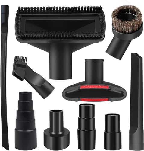 10PCS Universal Vacuum Attachments Kit Wet Dry Plastic Vacuum Hose Adapter 1-1/4" Vacuum Cleaners Accessories with Horse Hair Brush Flexible Crevice Tool Adapter for Shop Vac Accessories - color: Black