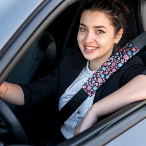 2 PCS Seat Belt Cover Pad, Soft and Cute Seat Belt Protector, Universal Car Accessories and Interior Decor (Floral Print)