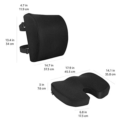 Amazon Basics Comfortable Seat Cushion & Lumbar Support for Office Chairs, Memory Foam with Cooling Gel, Non-Slip, Black - size: Seat Cushion & Lumbar Support, style: Memory Foam