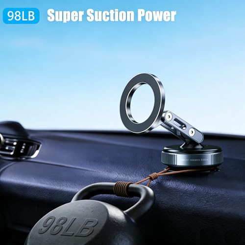 Nano Gel Suction Cup Magnetic Phone Holder for Car,Aluminum Alloy & ABS One-step Lock Magnetic Vacuum Phone Mount,UV-Resistant and Durable,Directly Mountable on Smooth Surfaces/Textured Leather