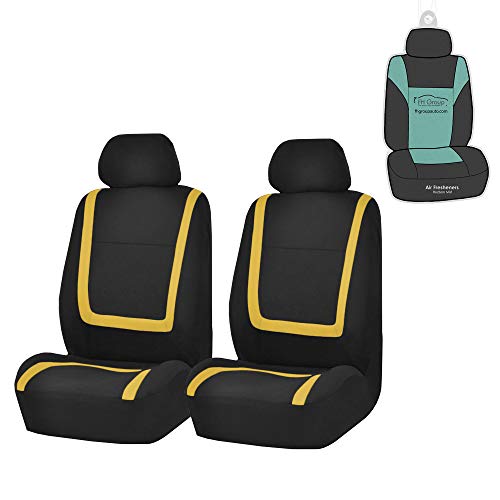 FH Group Front Seats Only Car Seat Covers Low Back - Unique Cloth Interior Accessories Car Seat Covers Yellow Seat Cover Front Set - Universal Fit Cars Trucks SUV Car Seat Protector Accessories - color: Yellow, size: Front Set