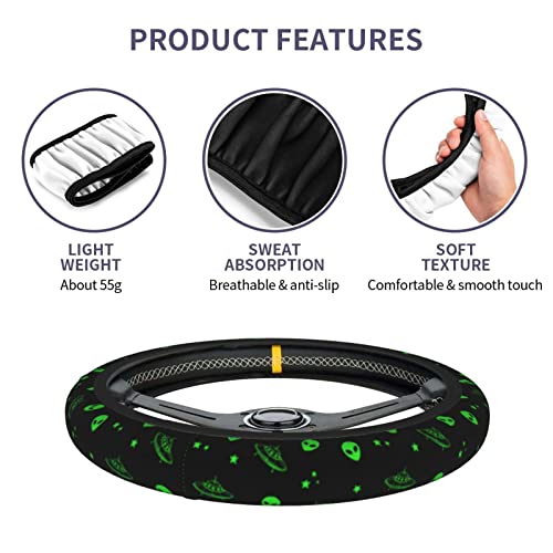 Galaxy Alien Spaceship Steering Wheel Covers Non Slip Neoprene Universal 15 Inch Steering Wheel Protector Car Cover for Men Women - color: Black38