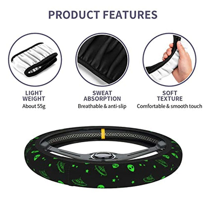 Galaxy Alien Spaceship Steering Wheel Covers Non Slip Neoprene Universal 15 Inch Steering Wheel Protector Car Cover for Men Women - color: Black38