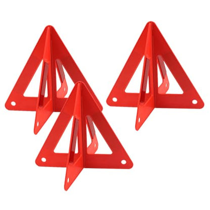 SOLUSTRE 3pcs Reflective Triangle Emergency Warning Signs for Cars Portable Roadside Safety Reflectors Highly Visible Design for Nighttime Use Convenient Storage for Car Trunks