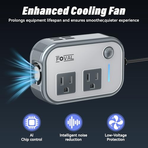 200W Car Power Inverter, FOVAL 12V DC to 110V AC Car Inverte with 4 USB Ports Car Outlet Adapter, Power Inverter for Vehicles, Car Plug Adapter Outlet for Laptop Computer Charger (Gray) - color: Grey
