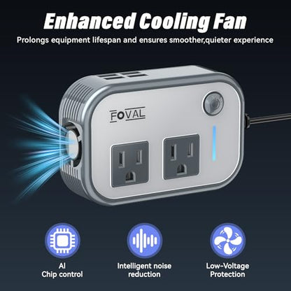 200W Car Power Inverter, FOVAL 12V DC to 110V AC Car Inverte with 4 USB Ports Car Outlet Adapter, Power Inverter for Vehicles, Car Plug Adapter Outlet for Laptop Computer Charger (Gray) - color: Grey