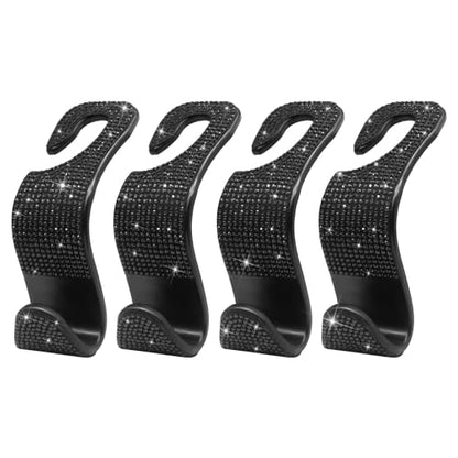 Generic Car Purse Hook Bling Car Headrest Hook for Women Girls, 4 Packs Auto Back Seat Hangers Rear Headrest Hook for Purse, Bag, Handbag, Grocery (Black) - color: Black