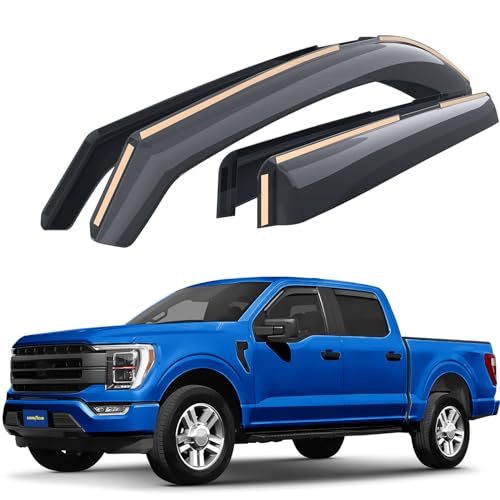 Goodyear Shatterproof in-Channel Window Deflectors for Ford F150 2021-2026 SuperCrew, Rain Guards, Window Visors for Cars, Vent Deflector, Car Accessories, 4 pcs - GY008037 - color: For F150 21-26