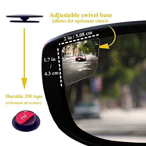 "Rhombus 4000" Car Blind Spot Mirror by Safe View Company - Change Lanes w Confidence, Frameless HD Convex Glass, Seamlessly Contours to Rear View Side Mirrors, Peel & Stick (2Pack) - size: Rhombu-saurus