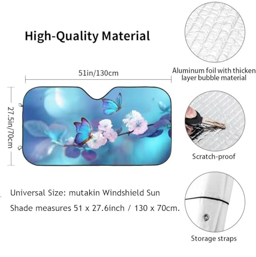 Blue Butterfly Flower Car Windshield Sunshade Front Window Sun Visor Protector Foldable Shield Cover for Truck SUV - color: Black8