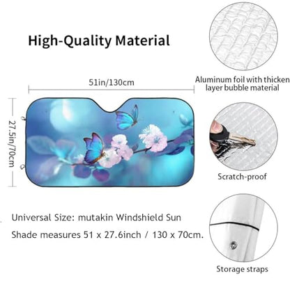 Blue Butterfly Flower Car Windshield Sunshade Front Window Sun Visor Protector Foldable Shield Cover for Truck SUV - color: Black8