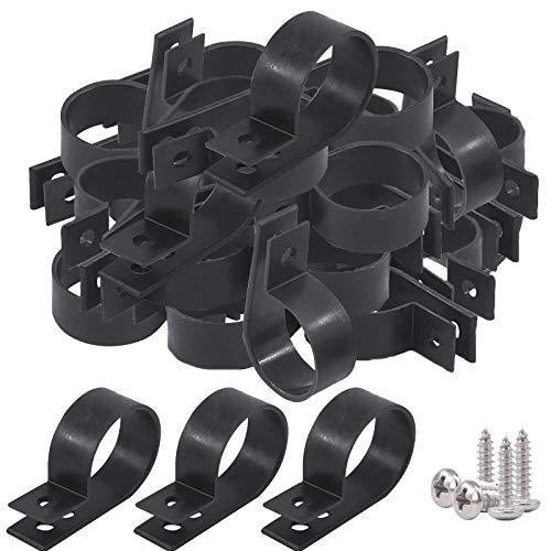 Glarks 60Pcs 1 Inch Black Nylon Screw Mounting R-Type Cable Clip Wire Clamp with 60Pcs Screws for Wire, Cable, Conduit and Cable Conduit Kit (Black) - size: 1''(25mm)