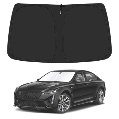 Windshield Sun Shade for 2020-2025 Cadillac CT5 Accessories, Foldable Window Sunshade Sun Visor Protector, Front Windshield Sunshade Sun Shield Blocks UV Rays Heat - size: Silver & Black-Fit 2020-2025 Cadillac CT5