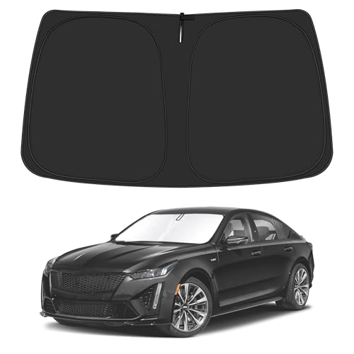 Windshield Sun Shade for 2020-2025 Cadillac CT5 Accessories, Foldable Window Sunshade Sun Visor Protector, Front Windshield Sunshade Sun Shield Blocks UV Rays Heat - size: Silver & Black-Fit 2020-2025 Cadillac CT5