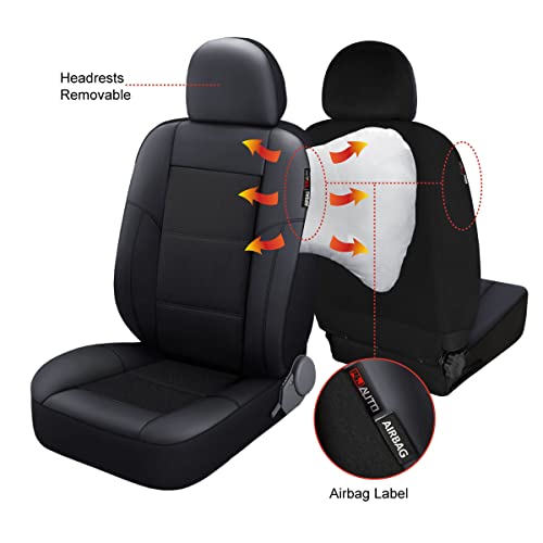 P&J AUTO Leather and Mesh Car Seat Cover Front Pair Universal Fit for Cars Trucks Vans & SUVs Airbag Compatible (Black) - color: BK BK
