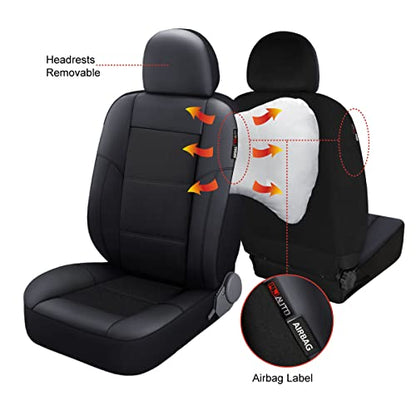 P&J AUTO Leather and Mesh Car Seat Cover Front Pair Universal Fit for Cars Trucks Vans & SUVs Airbag Compatible (Black) - color: BK BK