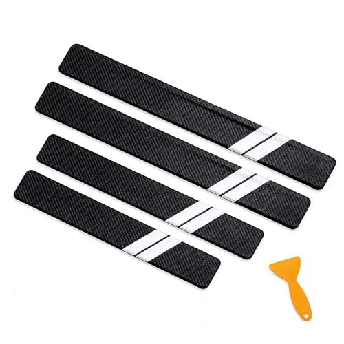 Car Door Sill Protector 4PCS Universal Door Entry Guard, Carbon Fiber Leather Anti-Scratch Threshold Stickers with Scraper, Waterproof & Wear Resistant for Most Cars (Red) (White) - color: Grey