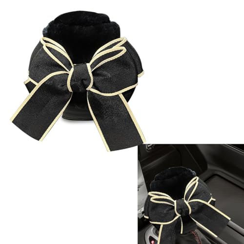 Car Gear Shift Knob Cover, Cute Bow Tie Shifter Stick Protective Cover, Universal Stick Shifting Handle Cover, Winter Auto Interior Decoration Accessories for Automatic/Manual Vehicle (Black bow) - color: Black bow
