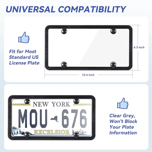 Clear License Plate Cover & Frames, 2PCS License Plate Protector Rust-Proof Auto Licenses Plates Holder with Screws & Caps, Universal Vehicle License Protector (transprent) - color: transprent