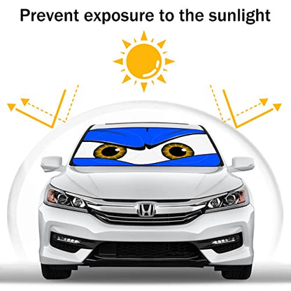 Car Windshield Sun Shade, Funny Car Eyes Sun Visor, Wear-Resistant Black Tape, Foldable 59‘’x27.5‘’/63''x31.5'' - color: Angry Blue Eyes, size: Small
