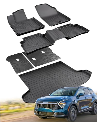for Kia Sportage Floor Mats & Cargo Liner with Back Seat Cover Protector 2023 2024 2025 2026 (Not Hybrid) All Weather Waterproof TPE Rubber Floor Mats
