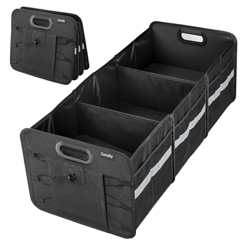 Trunk Organizer for Car， Collapsible Trunk Organizer with Multi Pockets, 3 Compartments Storage Organizer for Car SUV, Truck, Sedan - color: B style black