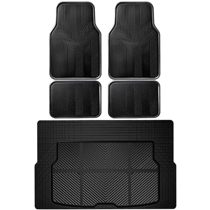 CAR PASS Universal Car Floor Mats & Cargo Liner Full Set, Waterproof Anti-Slip Rubber Trim to Fit Trunk Mats All Weather Protection Fit Car SUV Sedan Coupe Vehicle Automotive 5 Pieces, S-M Size Black - color: Black